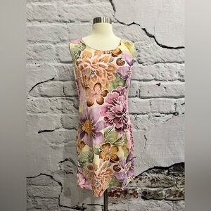 VINTAGE 90s Jams World Mauve Floral Rayon Shift Dress 1990s Tropical‎ Tiki Beach